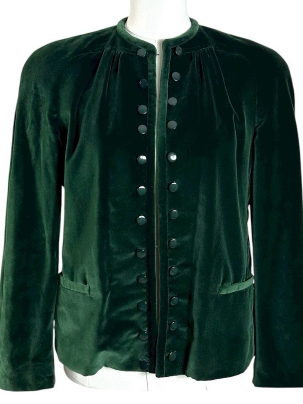 Vintage 80s Edwardian Military Gothic Carlisle Velvet Jacket Forest Green Size 6